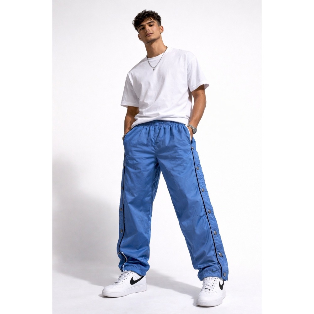 Nike Retro Blue Snap Tearaway Fleece Lined Track Pants Mens Large Vintage 90s